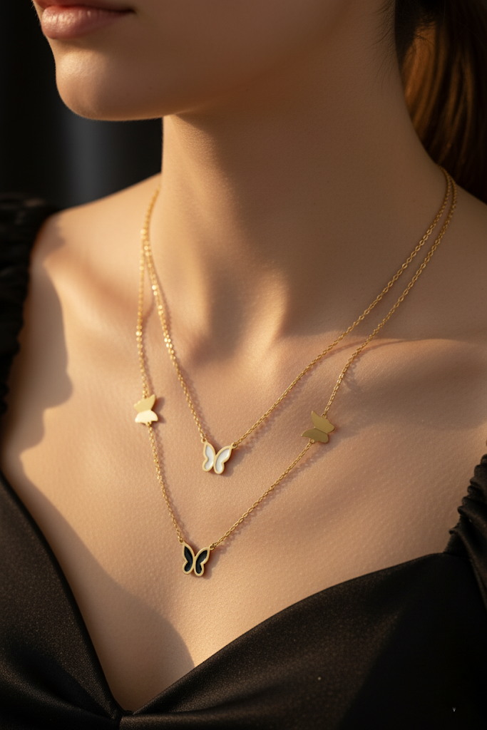 Women’s Necklace Double Layer Colorful Butterfly Charms