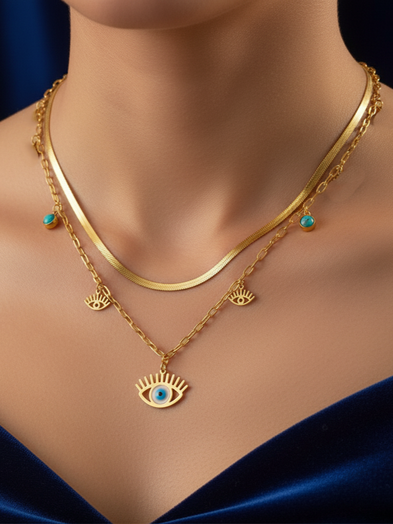 Women’s Necklace Layered Evil Eye Charm Delicate