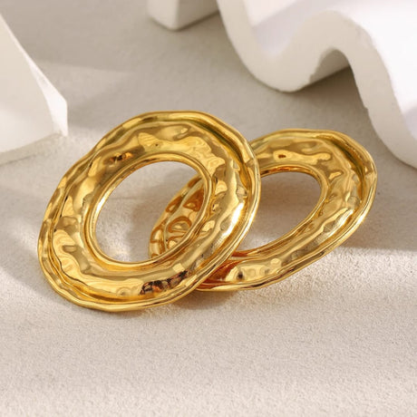 Gold Textured Oval Hoop Earrings