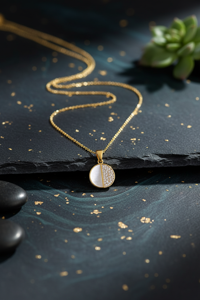 Women’s Necklace with Split Pave Crystal Pendant, Refined Design