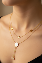 Women’s Necklace Double Layer Clover and Pearl