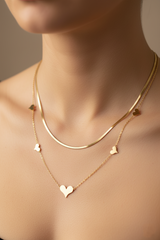 Women’s Necklace Layered Snake Chain Heart Charm
