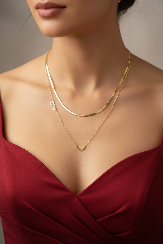 Women’s Necklace Layered Heart Pendant Snake Chain