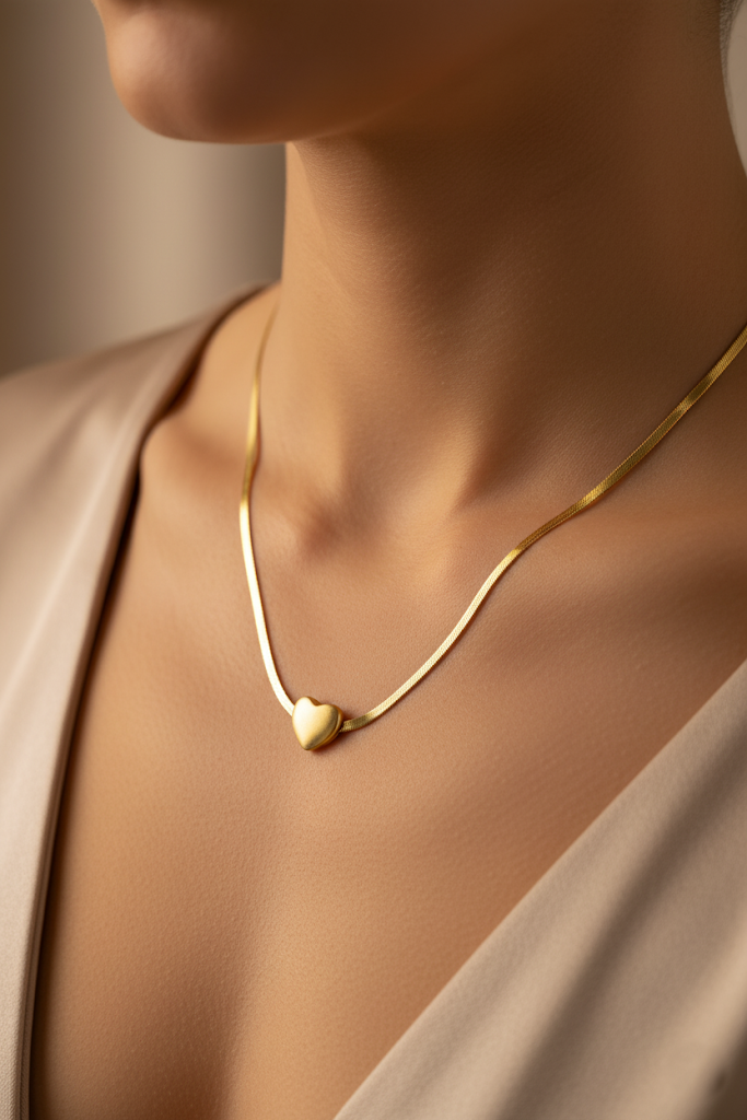 Women’s Necklace Elegant Snake Design with Small Heart Pendant