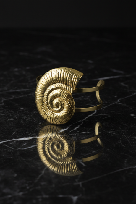 Plated Metal Bracelet with Spiral Shell Design
