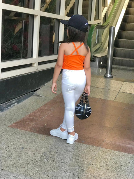 Rokido - White cutting pants with orange halter top