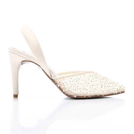 Mr Joe - Elegant Rhinestones -Embellished Mesh Slingback Heels For Women