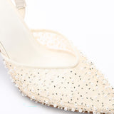 Mr Joe - Elegant Rhinestones -Embellished Mesh Slingback Heels For Women
