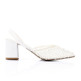 Mr Joe -  Elegant Rhinestones -Embellished Mesh Slingback Heels