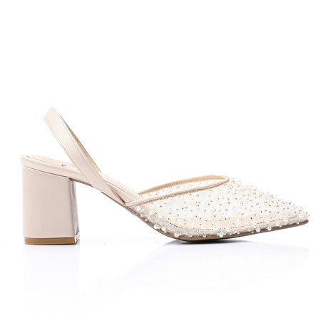Mr Joe -  Elegant Rhinestones -Embellished Mesh Slingback Heels