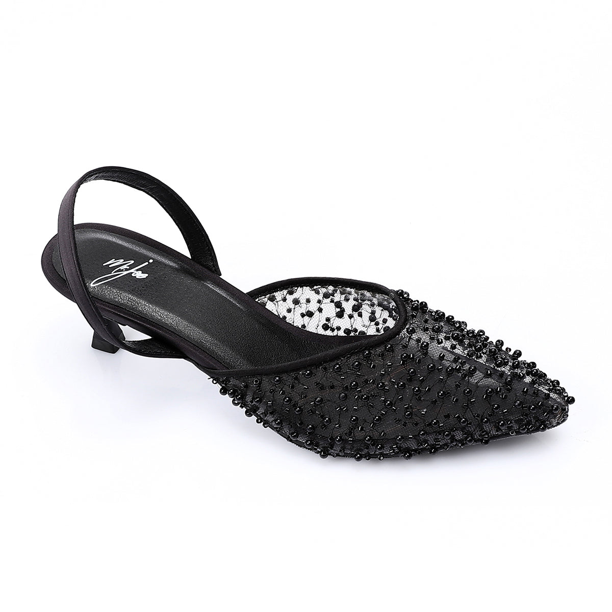 Mr Joe -  Elegant Rhinestones -Embellished Mesh Slingback Heels