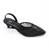 Mr Joe -  Elegant Rhinestones -Embellished Mesh Slingback Heels