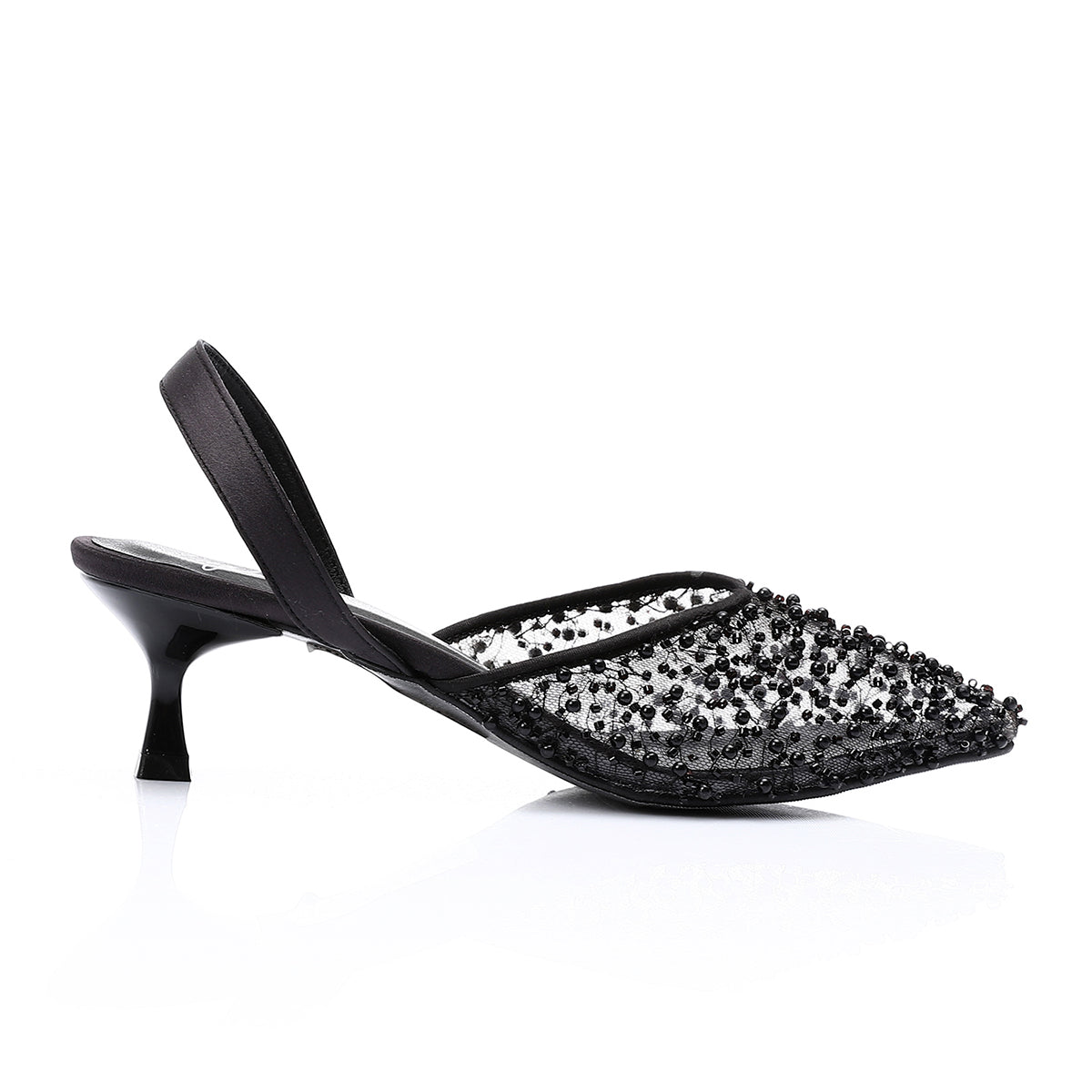 Mr Joe -  Elegant Rhinestones -Embellished Mesh Slingback Heels