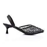 Mr Joe -  Elegant Rhinestones -Embellished Mesh Slingback Heels