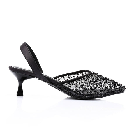 Mr Joe -  Elegant Rhinestones -Embellished Mesh Slingback Heels