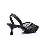 Mr Joe -  Elegant Rhinestones -Embellished Mesh Slingback Heels