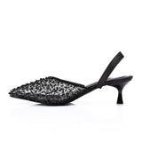Mr Joe -  Elegant Rhinestones -Embellished Mesh Slingback Heels