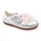 Mr Joe - faux Leather Sneaker with Lace & Decorative Organza Ribbon