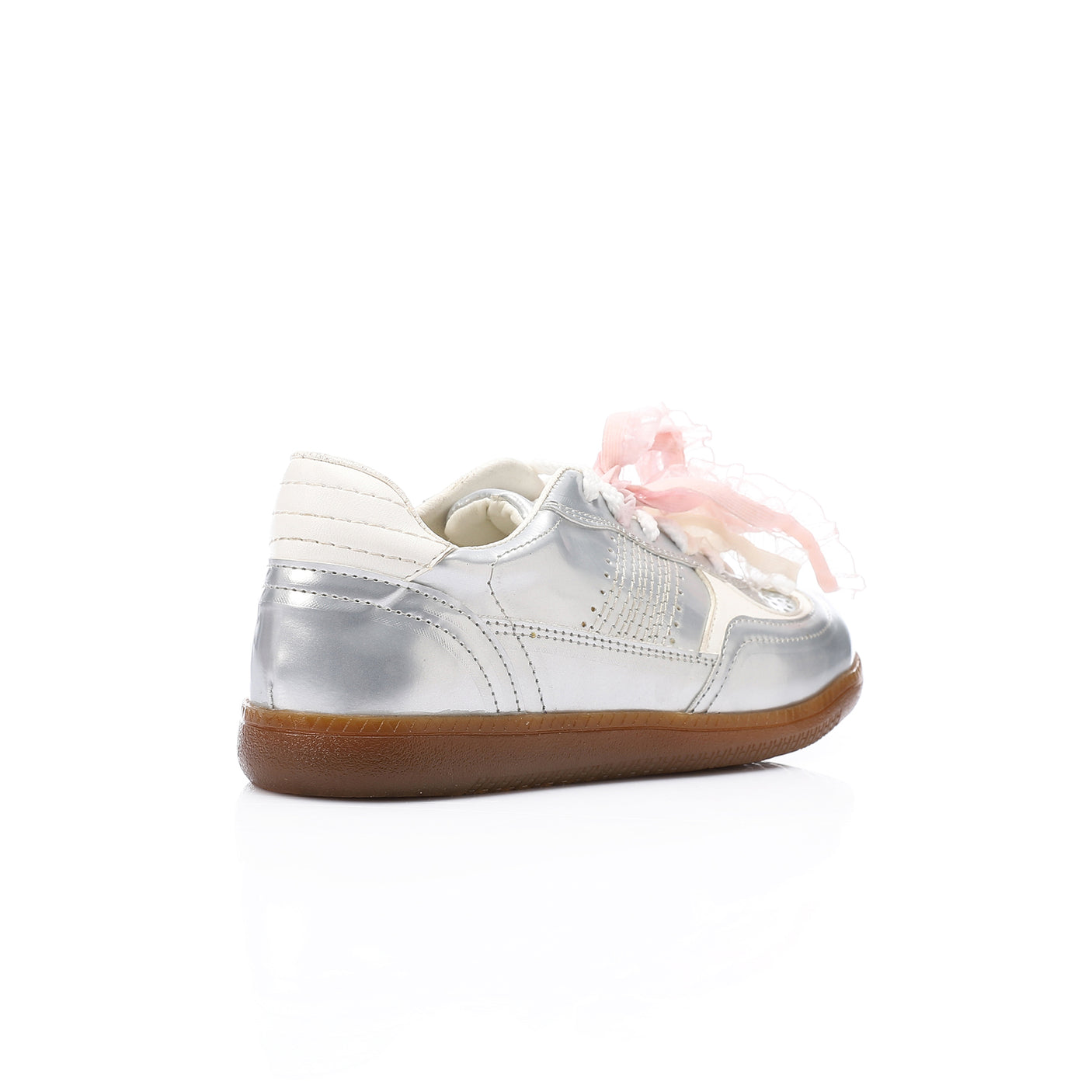 Mr Joe - faux Leather Sneaker with Lace & Decorative Organza Ribbon