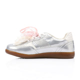 Mr Joe - faux Leather Sneaker with Lace & Decorative Organza Ribbon