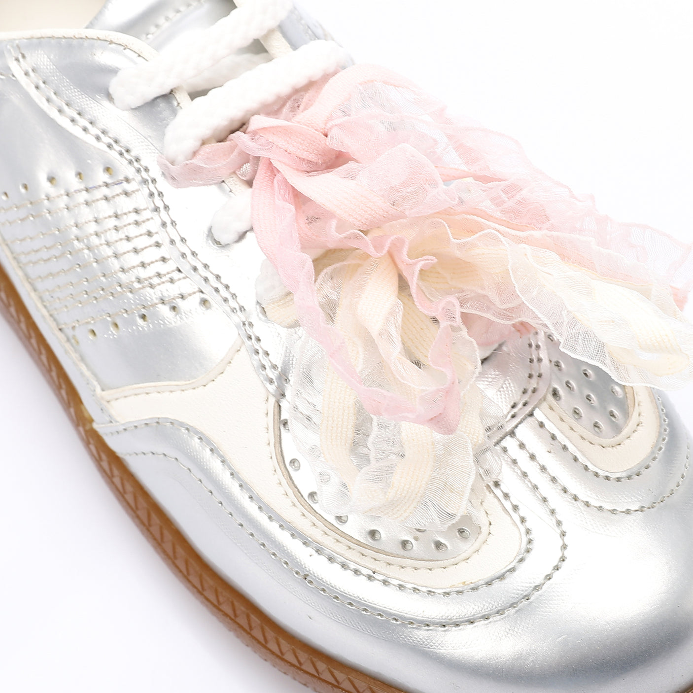 Mr Joe - faux Leather Sneaker with Lace & Decorative Organza Ribbon
