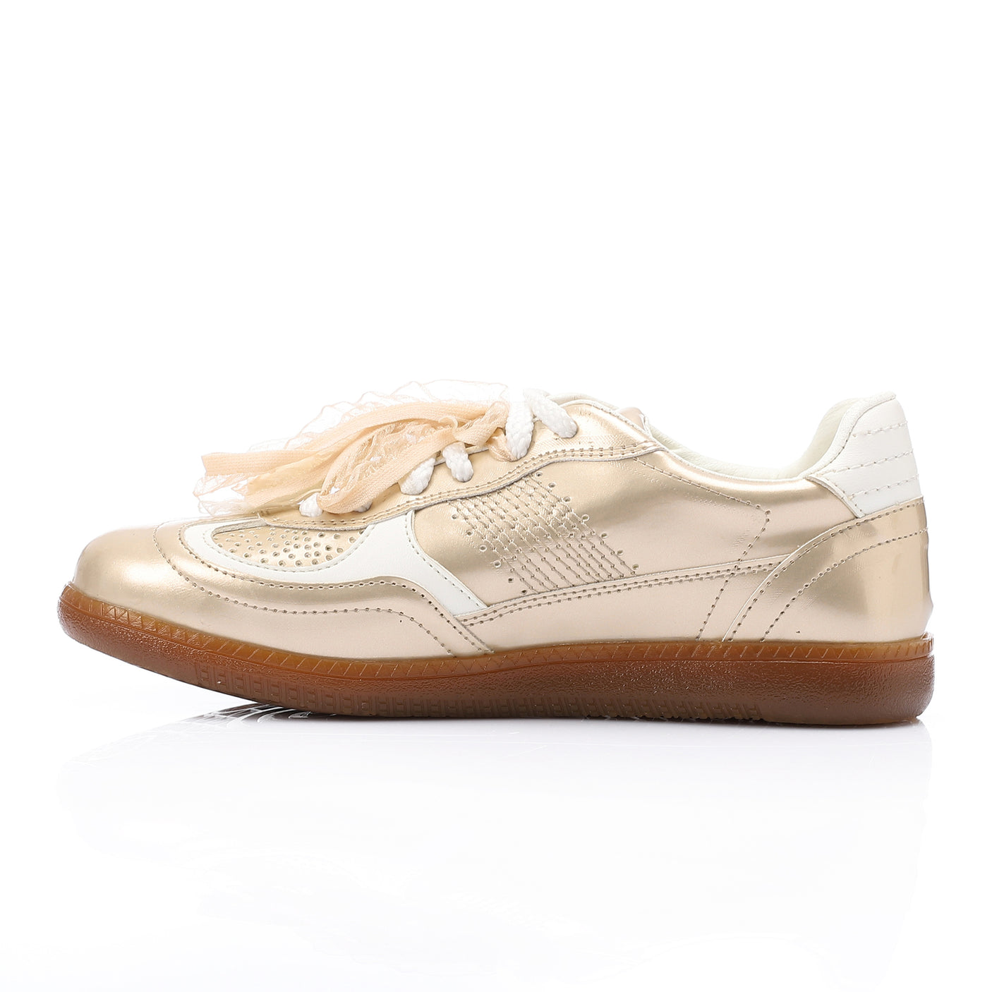 Mr Joe - faux Leather Sneaker with Lace & Decorative Organza Ribbon