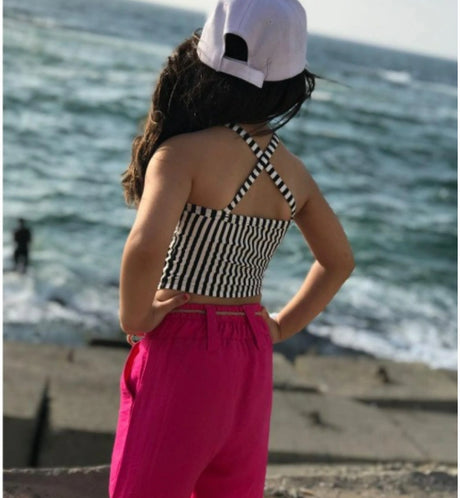 Rokido - 2-piece set: fuchsia linen pants and a striped halter top