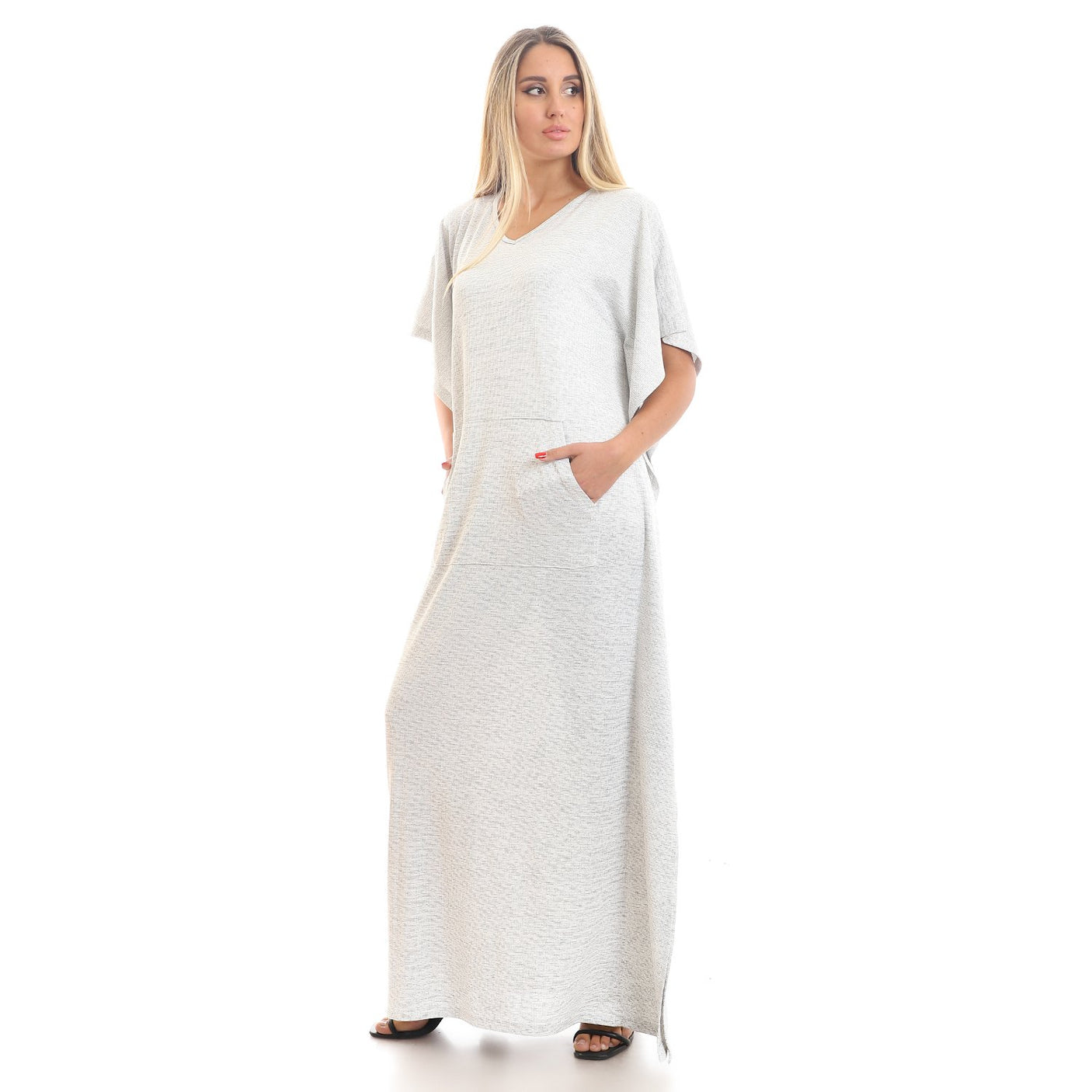 Red circle -  Wide Sleeves V Neck Slip On Kaftan