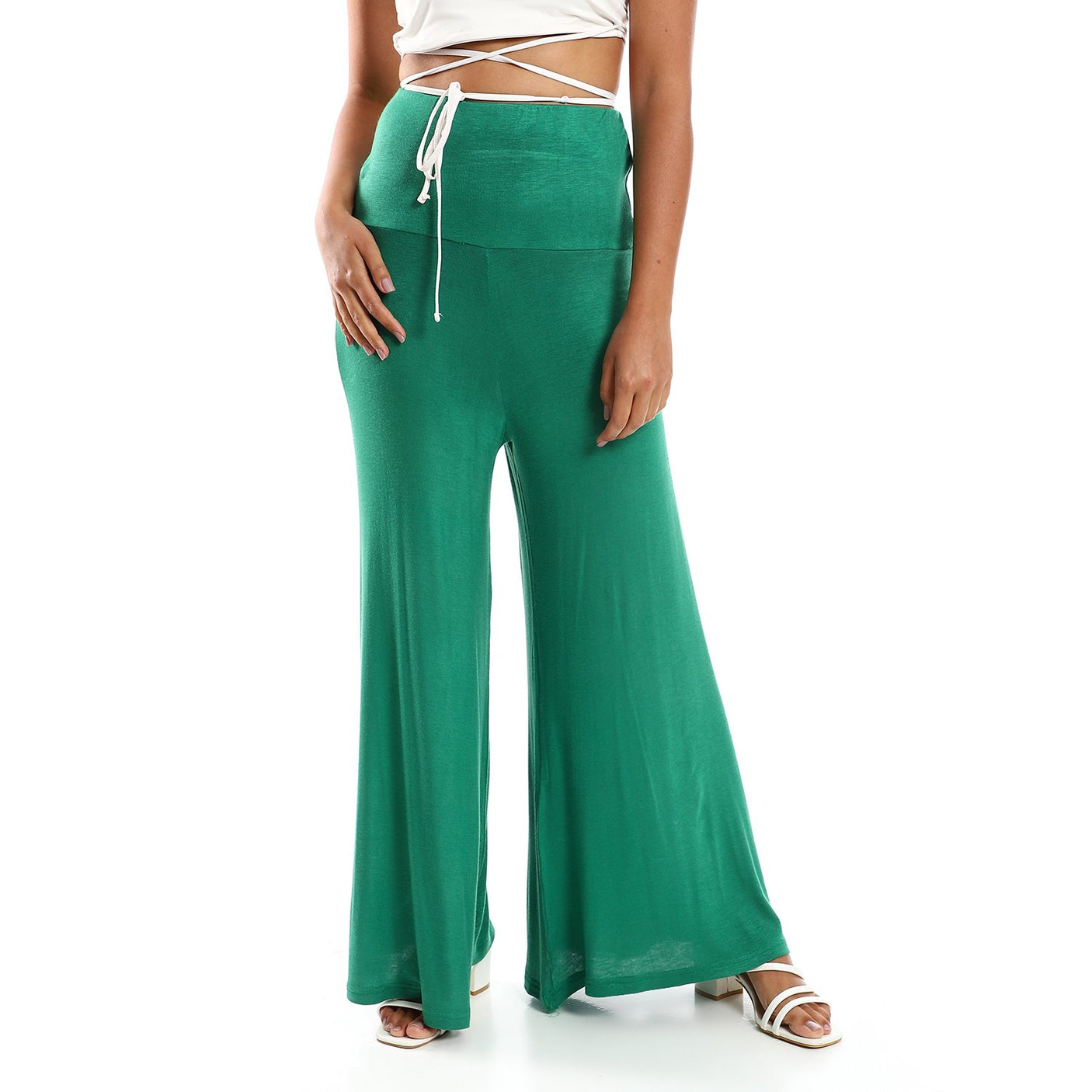 Red circle -  Solid Pattern Flare Fit Pants