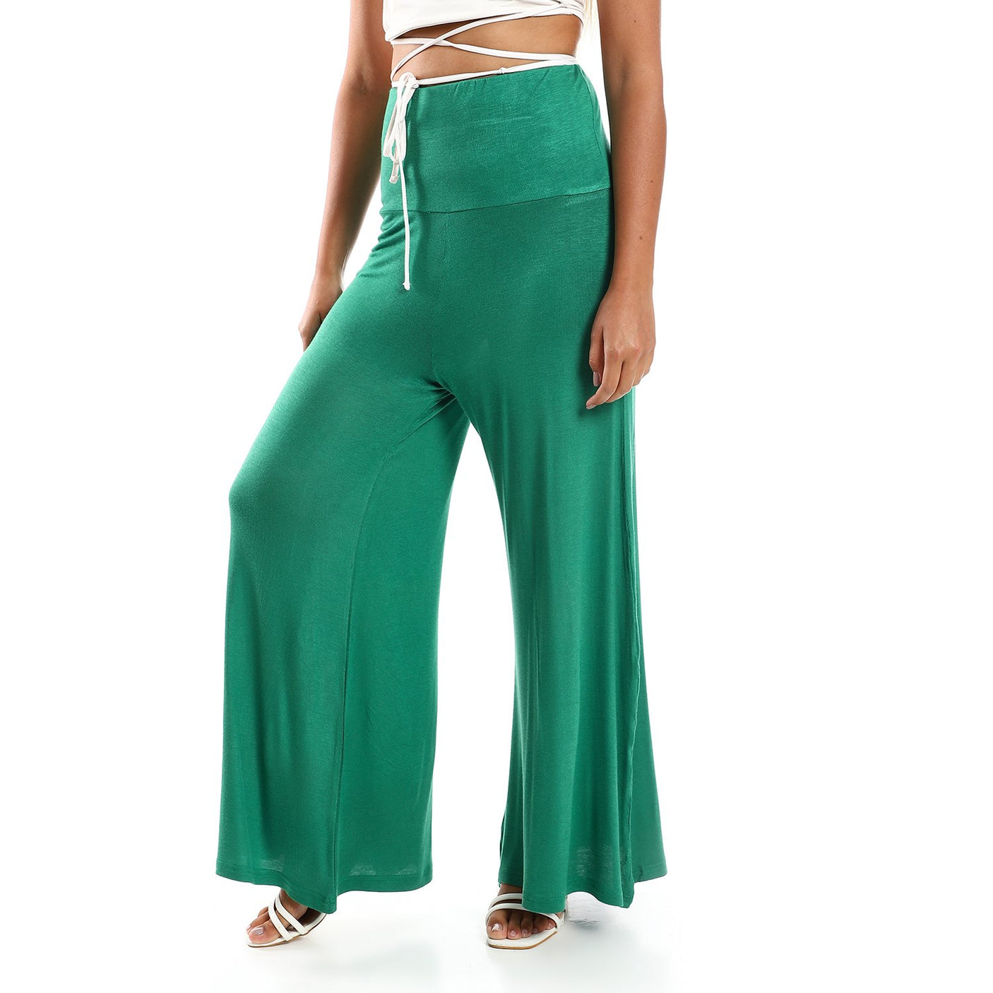 Red circle -  Solid Pattern Flare Fit Pants