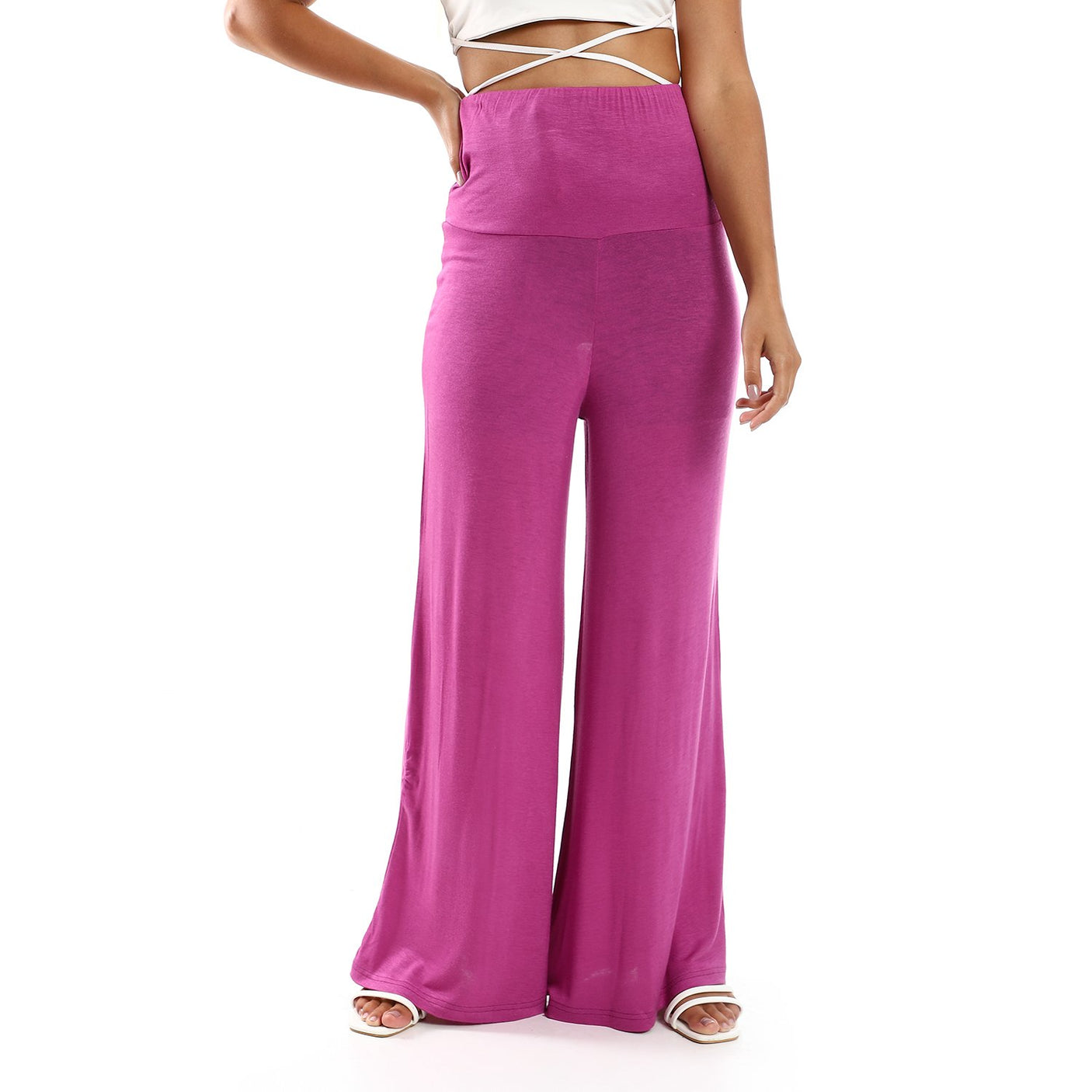Red circle -  Solid Pattern Flare Fit Pants