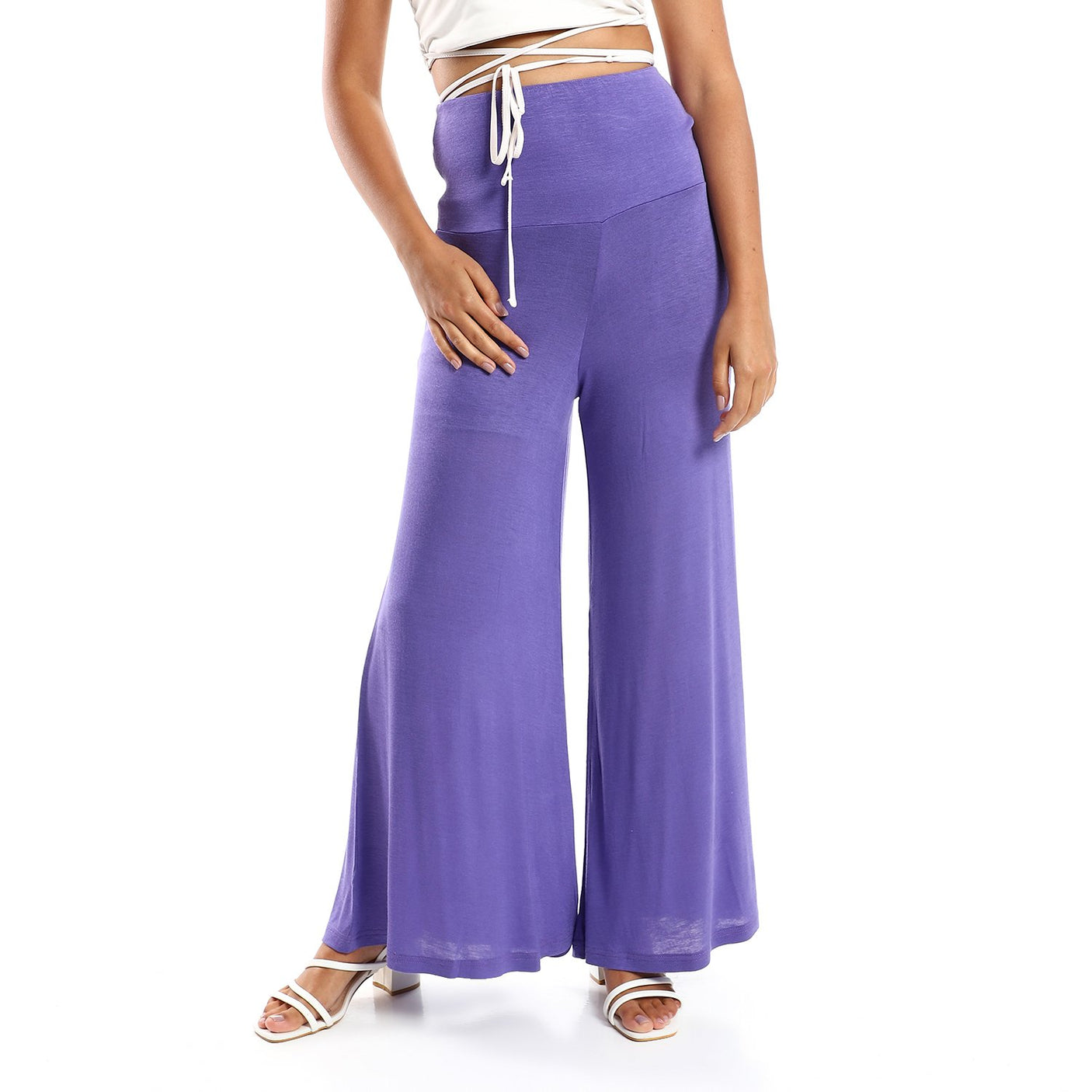Red circle -  Solid Pattern Flare Fit Pants