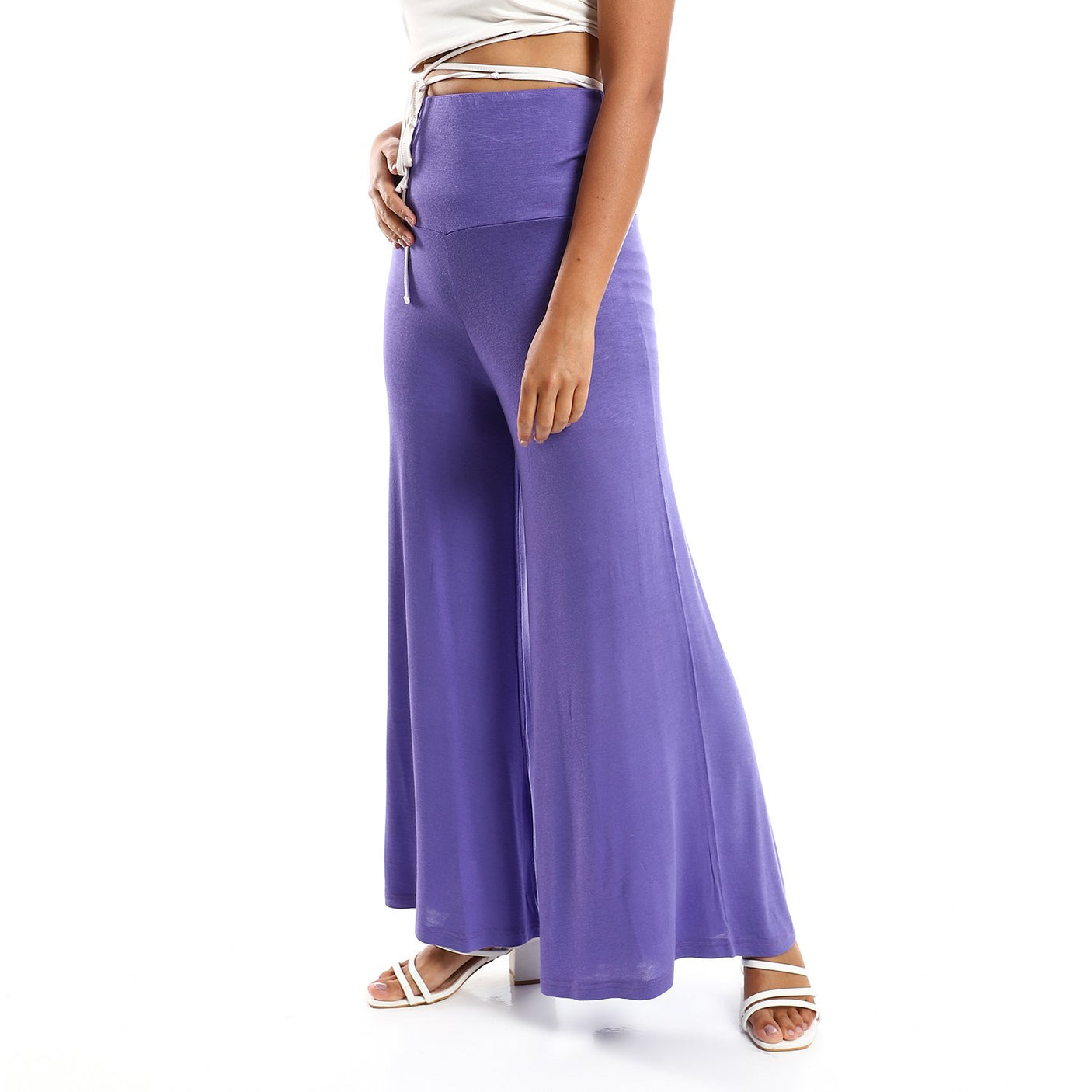 Red circle -  Solid Pattern Flare Fit Pants
