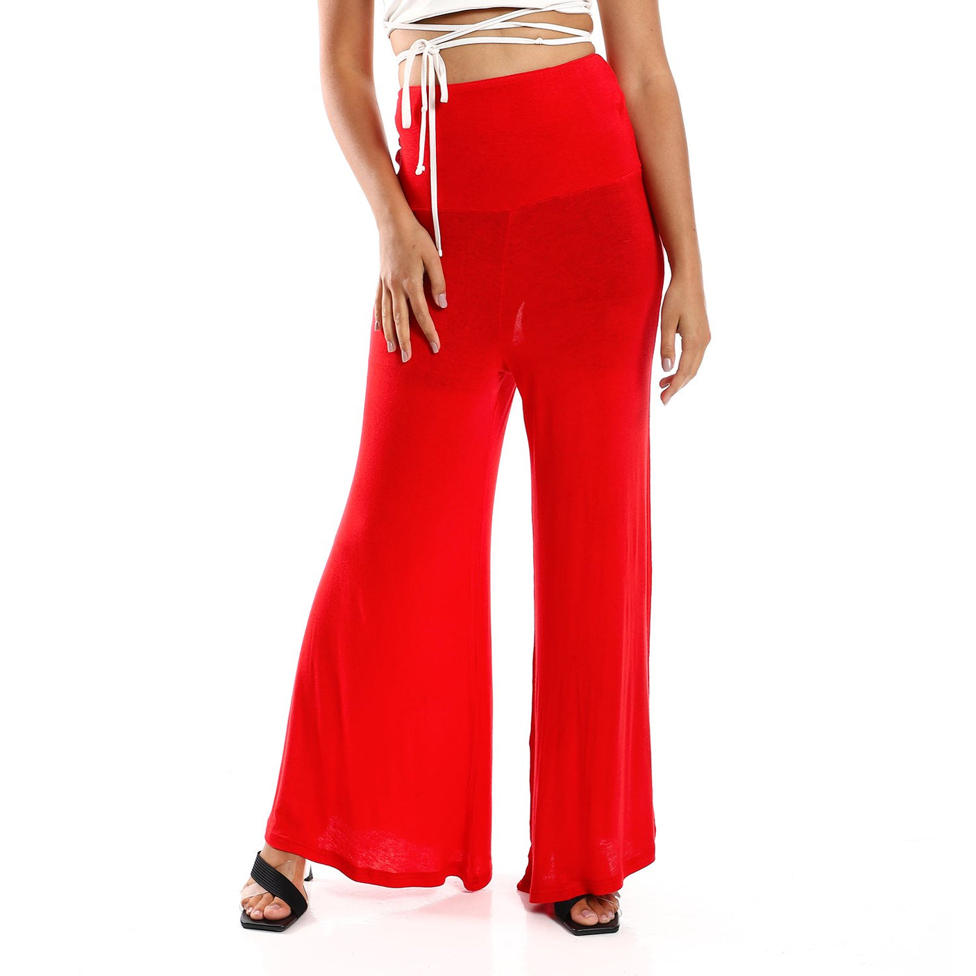 Red circle -  Solid Pattern Flare Fit Pants