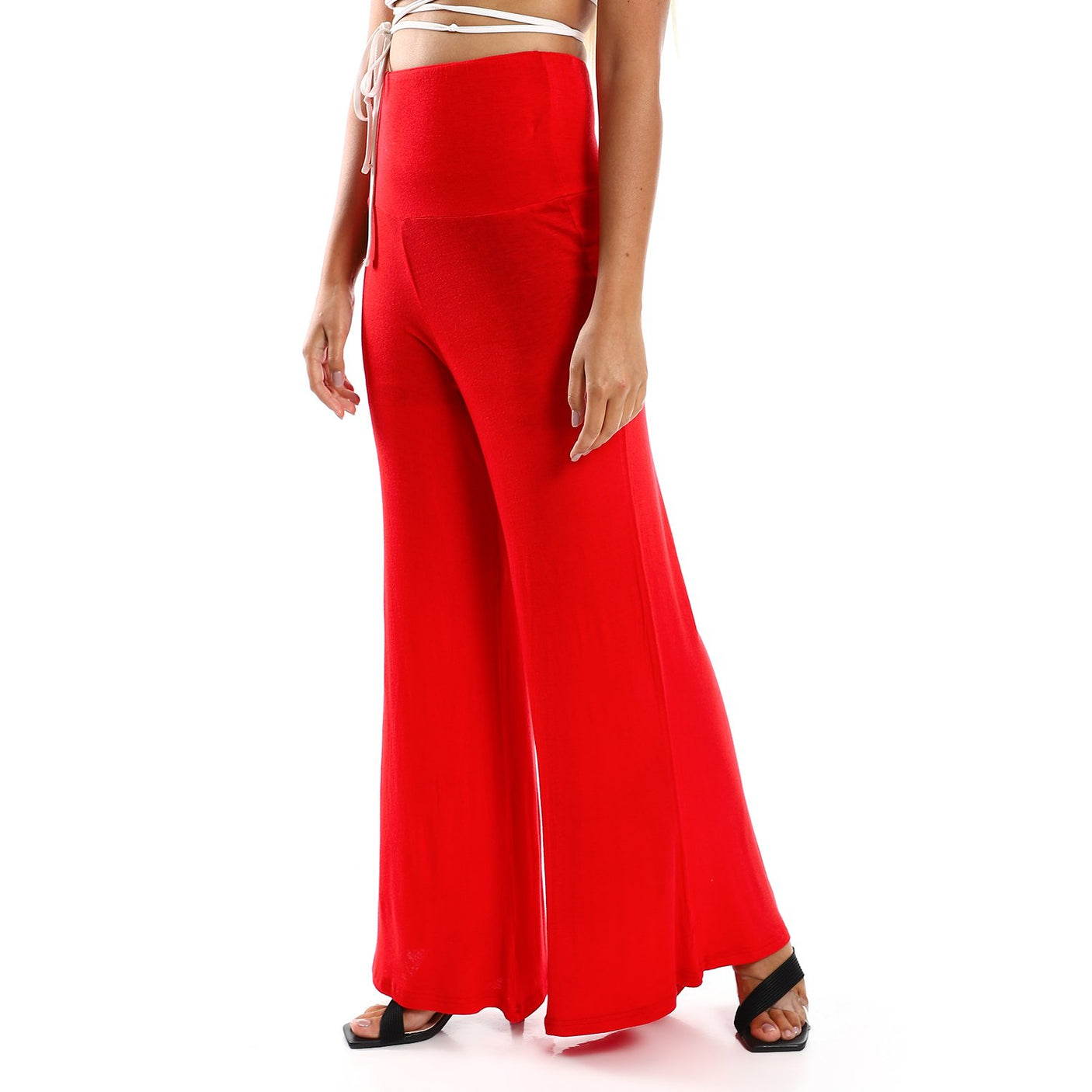 Red circle -  Solid Pattern Flare Fit Pants