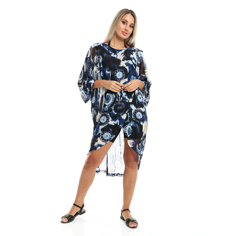 Red circle -  - Self Pattern Round Collar Cover-Up - Black