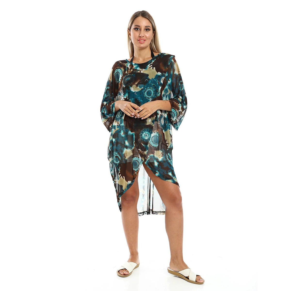 Red circle -  - Self Pattern Round Collar Cover-Up - Black