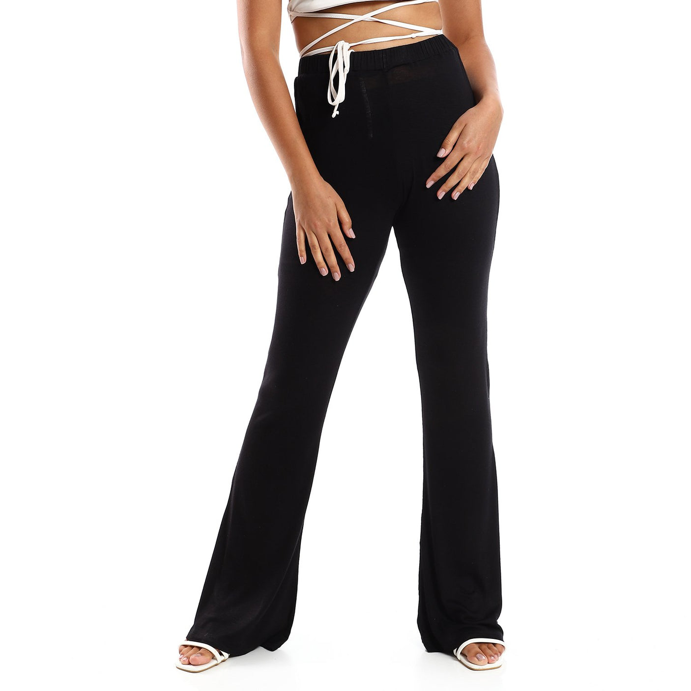 Red circle -  Flare Fit Black Solid Pants