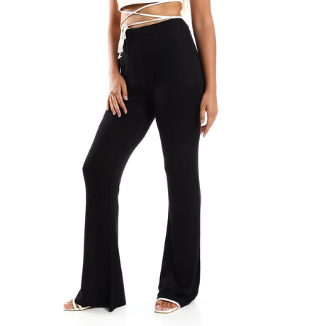 Red circle -  Flare Fit Black Solid Pants