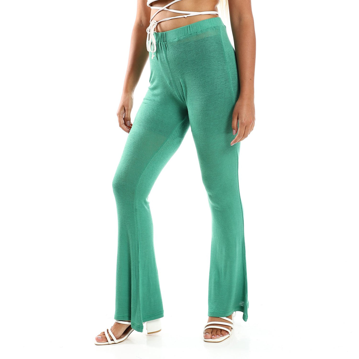 Red circle -  Flare Fit Black Solid Pants