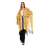 Red circle -  - Eyelash Open Neckline Cardigan With Decorated Fringes - Mustard