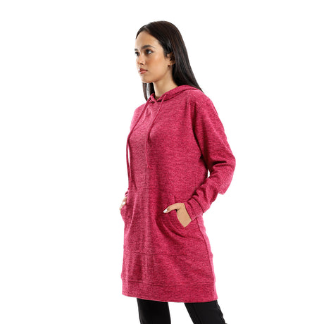 Red circle -  - Heather Fuchsia Slip On Long Hoodie