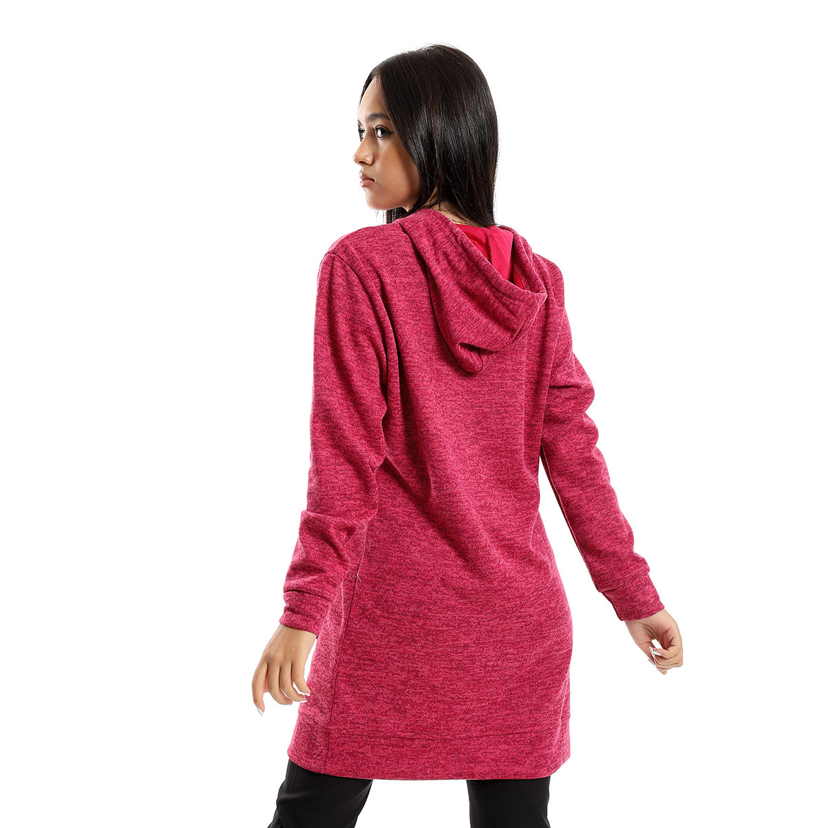 Red circle -  - Heather Fuchsia Slip On Long Hoodie