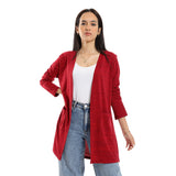 Red circle -  - Heather Maroon & Black Open Neckline Long Cardigan
