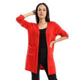 Red circle -  - Plain Red Long Sleeves Slip On Cardigan