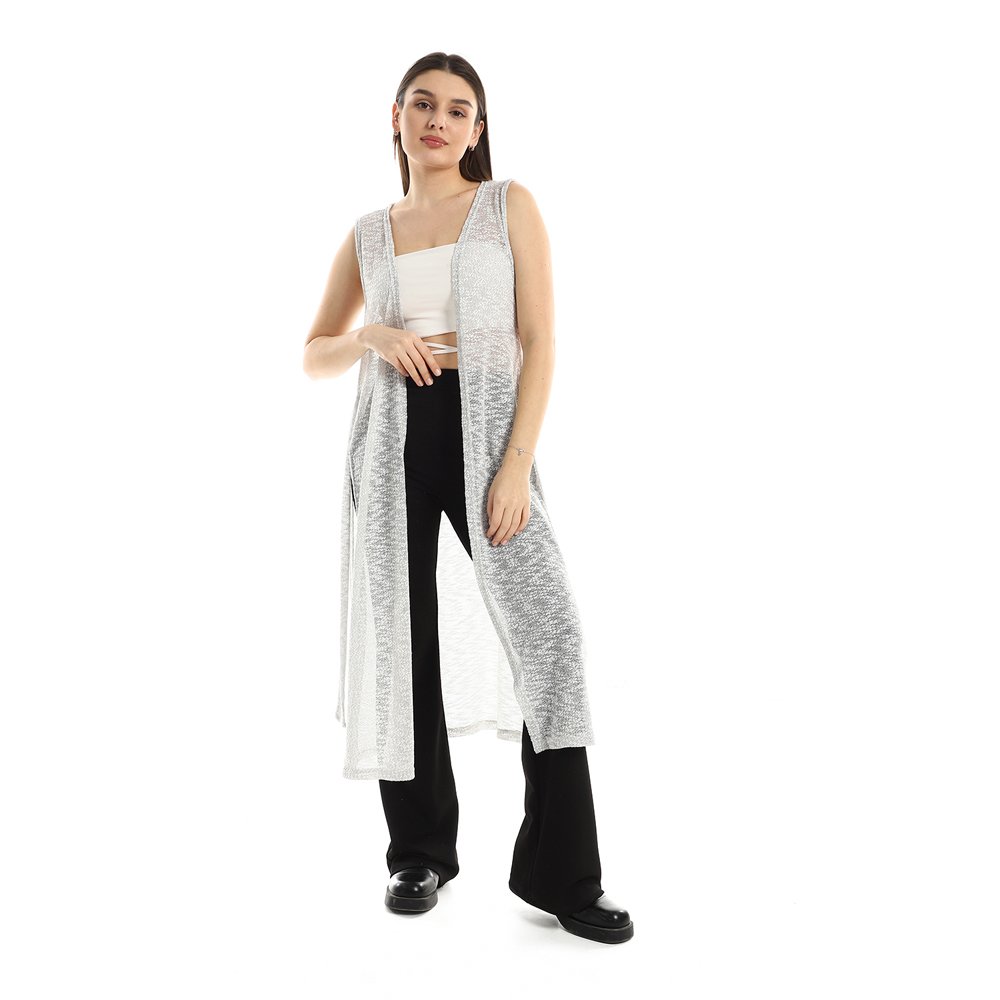 Red circle -  Patterned Slip On Cotton Cardigan