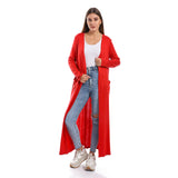 Red circle -  - Slip On Open Neckline Cardigan - Red
