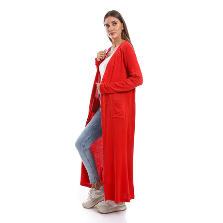 Red circle -  - Slip On Open Neckline Cardigan - Red