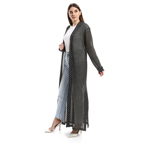 Red circle -  - Lace Up Long Sleeves Cardigan - Navy Blue