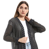 Red circle -  - Lace Up Three Quarter Sleeves Cardigan With Belt - Navy Blue